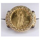 Ladies 14K Yellow Gold 1/10 American Eagle Ring
