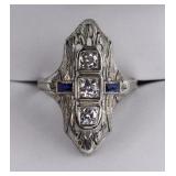 18k 3 Diamond w/ 2 Sapphire Bagget Filigree Ring