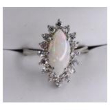 14k Marquis Opal and Diamond Ring