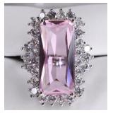 Large Pink & White Sapphire Sterling Ring