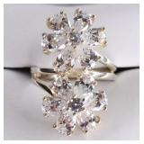 Large White Sapphire Flower Sterling Ring