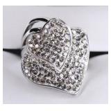 Large White Sapphire Leaf Sterling Ring