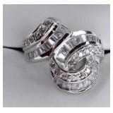 Large White Sapphire Ribbon Sterling Ring