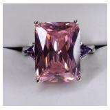 Sterling Silver Pink Sapphire & Amethyst Ring