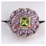 Sterling Silver Pink Sapphire & Peridot Ring