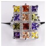 Sterling Silver Multi Stone Basket Weave Ring