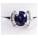 Sterling Silver Blue Sapphire Diamond Ring