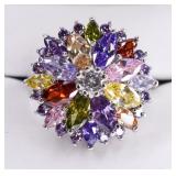 Sterling Silver Multi Stone Cluster Ring