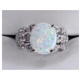 Sterling Silver Fire Opal & White Sapphire Ring