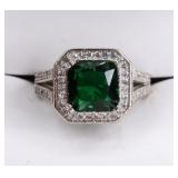 Sterling Silver Emerald & White Sapphire Ring