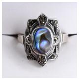 Sterling Silver Abalone & Marcacite Ring