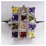 Sterling Silver Multi Stone Basket Weave Ring