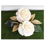Vintage Krementz Hand-Carved Ivory & Jade Rose Pin