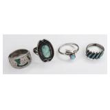 Lot Of Four Sterling Silver Turquoise Rings