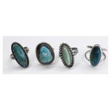 Lot Of Four Sterling Silver Turquoise Rings