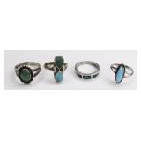 Lot Of Four Sterling Silver Turquoise Rings