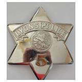 Obsolete Lyons Illinois Police Pie Plate Badge