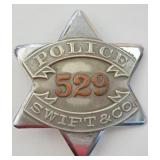 Obsolete Swift & Co. Police Pie Plate Badge