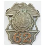 Sanitary District Of Chicago Police Cap Badge #62