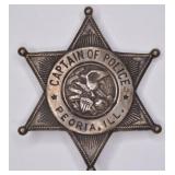 Obsolete Peoria Illinois Police Captain Badge