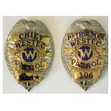 (2) Obsolete Westec Security Patrol Badges