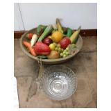 XX 16in wooden bowl full of artificial veggies