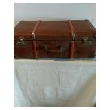Vintage trunk luggage with wood trim made in