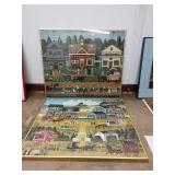 2 puzzle pictures in frame both are 27 inch by 23