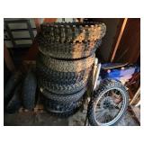 Lot of misc. bike tires some forks & Razor