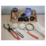 Oil change filter wrenches and miscellaneous tools