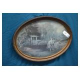 Oval Rural America Print Bowed Glass Frame