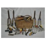 20" Wood Crate w/ Numerous Garden Hand Tools