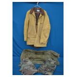 2 Size S Camo Pants, Size L Work Jacket, & Duffle
