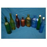 8pc Vintage Colored Glass Bottles