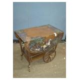 Hand Painted Fox Hunt Double Drop Leaf Tea Cart