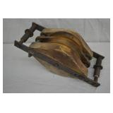 Lg Antique Double Pulley HD Farm Block & Tackle
