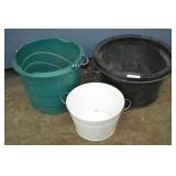 2 Large Plastic Tubs & 1 Metal Tub