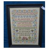 Framed  Antique 21" x 27" Needlepoint Sampler