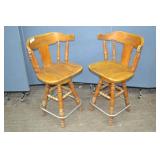 Pair Solid Wood Swivel Bar Stools