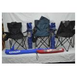 Lot Used Camp Chairs, Umbrella, and Sun Shelter