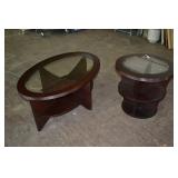 Dark Wood Beveled Glass Top Coffee/End Table Set