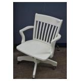 White Wood Slat Back Rolling Office Chair