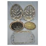 Lot 5pcs Various Silver Plate Serving Trays