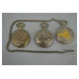 3 Various Quartz Railroad & Eagle Pocket Watches