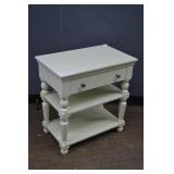 Off White Side Table w/ Shelves & Drawer