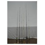 lot of 6 Various Fishing Poles With Reels