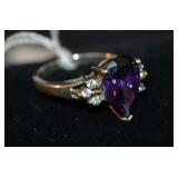 Sterling & Amethyst & CZ Stone Size 9 Ring