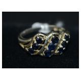 Sterling & Dark Blue Sapphire Size 9 Ring