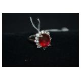 SJM Sterling Garnet & CZ Size 7 Ring