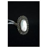 Sterling Moonstone & Marcasite Size 9 Ring